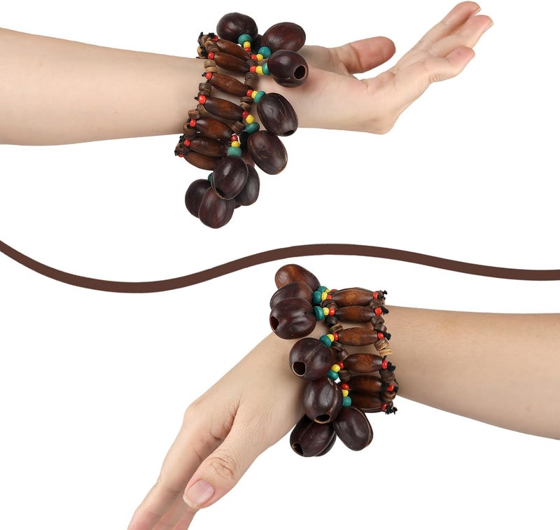GOGHOST Cacho Seed Rattle Bracelet Anklet, 2 PCS Brown African Shaker Nut Shell Bracelet Natural Percussion Accessories Musical Instrument(Pala) - Image 4